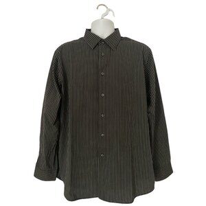 Van Heusen Mens Top Dress Shirt Long Sleeve Black Striped Large 16-16.5